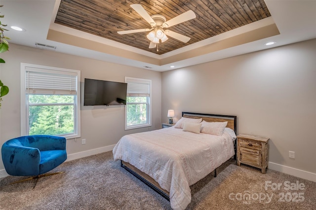 210 Holmes Dr, Spartanburg, SC 29303 - carpeted bedroom featuring a raised ceiling, wooden ceiling, and recessed lighting