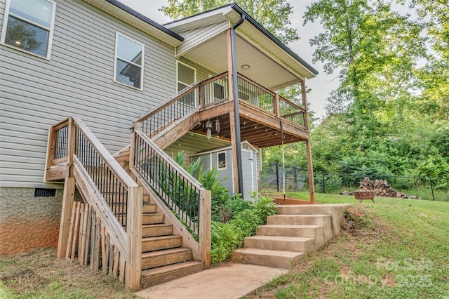 210 Holmes Dr, Spartanburg, SC 29303 - back of property featuring stairs and a wooden deck