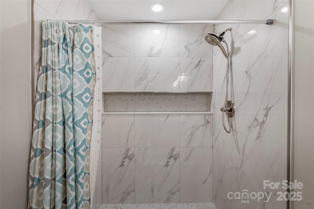 210 Holmes Dr, Spartanburg, SC 29303 - bathroom with a marble finish shower and recessed lighting
