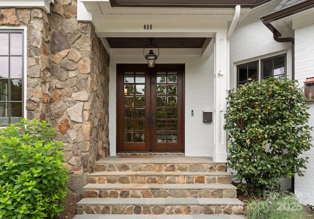 400 Hunter Ln, Charlotte, NC 28211 - entrance to property with french doors, brick siding, and stone siding