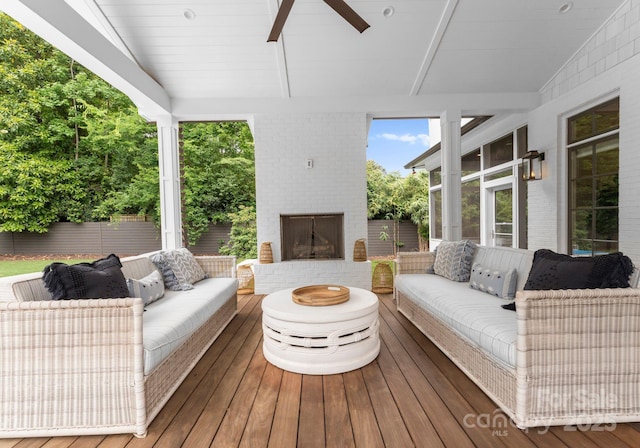 400 Hunter Ln, Charlotte, NC 28211 - deck featuring an outdoor living space with a fireplace and ceiling fan