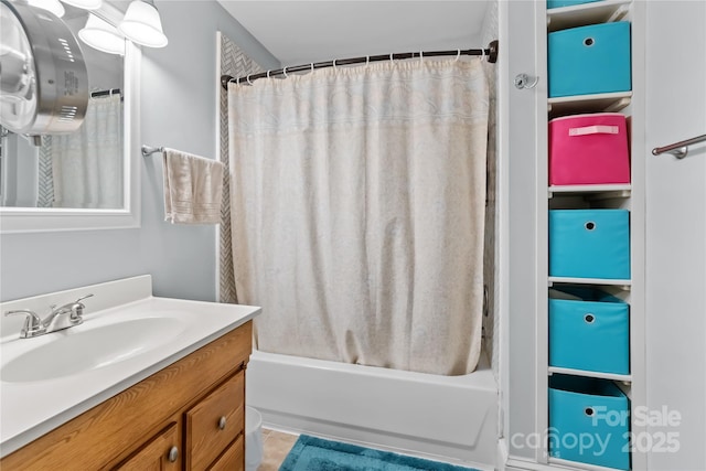 full bathroom featuring shower / tub combo and vanity