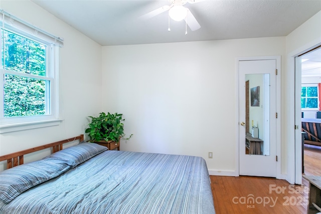 70 Lake Sega Cir, Brevard, NC 28712 - bedroom with wood finished floors, a ceiling fan, and baseboards