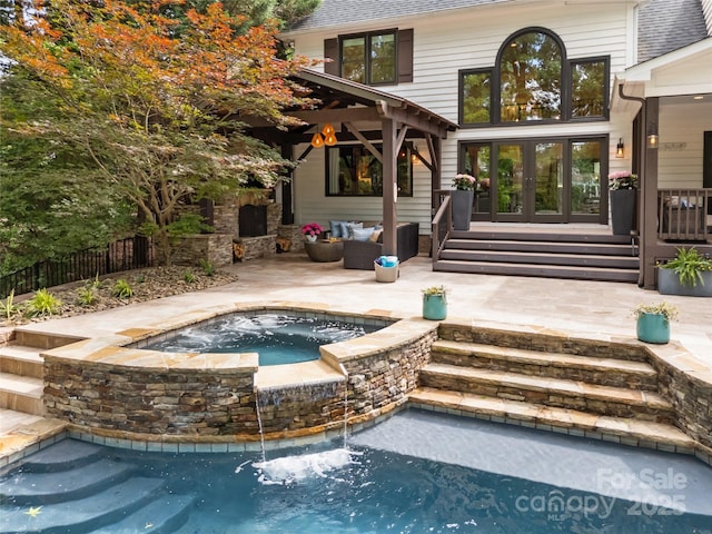 19614 Meta Rd, Cornelius, NC 28031 - view of pool with french doors, an in-ground hot tub, and a patio
