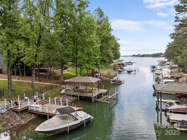 19614 Meta Rd, Cornelius, NC 28031 - dock area with fence, boat lift, and a water view