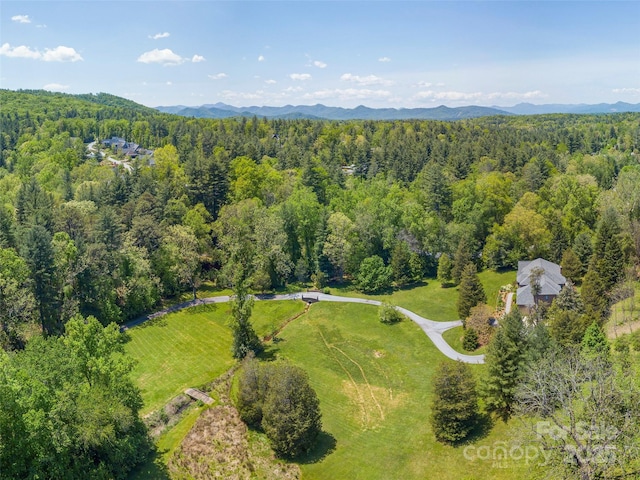 aerial view with a forest view and a mountain view