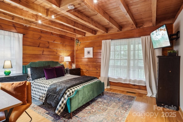 909 Niley Cook Rd, Blowing Rock, NC 28605 - bedroom featuring wooden ceiling, beamed ceiling, and wood finished floors