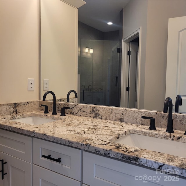 835A Wynnshire Dr Unit 53, Hickory, NC 28601 - bathroom featuring double vanity, a stall shower, and a sink