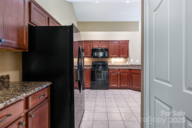 33 Braeburn Way, Flat Rock, NC 28731 - kitchen featuring light tile patterned floors, black appliances, and dark stone counters