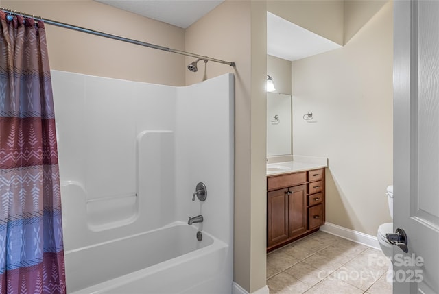 33 Braeburn Way, Flat Rock, NC 28731 - full bath with toilet, vanity, shower / tub combo with curtain, tile patterned floors, and baseboards