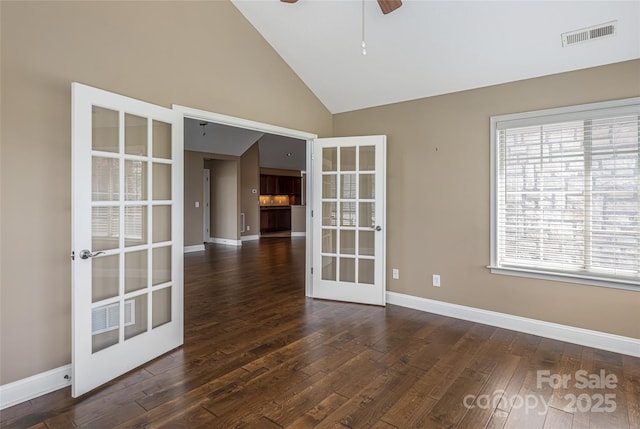 33 Braeburn Way, Flat Rock, NC 28731 - unfurnished room with hardwood / wood-style flooring, baseboards, french doors, and a ceiling fan