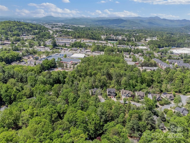 aerial view of mountains and a heavily wooded area