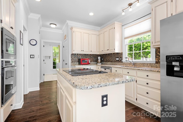 16028 Hallaton Dr, Huntersville, NC 28078 - kitchen featuring decorative backsplash, stainless steel appliances, dark wood-type flooring, and a sink