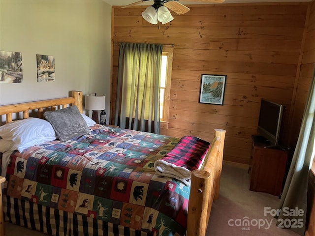 96 Trails End Ln, Maggie Valley, NC 28751 - carpeted bedroom featuring wood walls