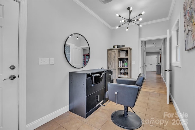 3440 17th Ave NE, Hickory, NC 28601 - interior space with an inviting chandelier, light tile patterned floors, baseboards, and ornamental molding
