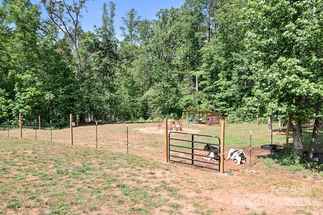 view of yard featuring fence and a gate