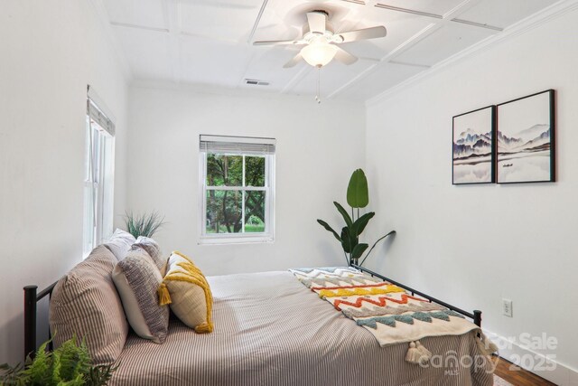 108 Patton Hill Rd, Swannanoa, NC 28778 - bedroom featuring coffered ceiling and a ceiling fan