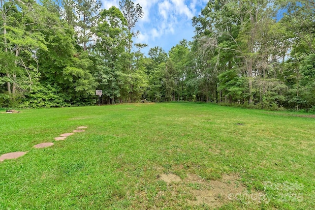 view of green lawn with a view of trees