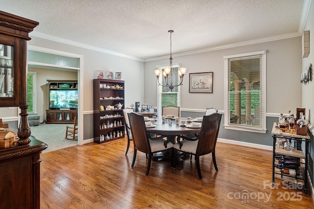 104 Belvedere Dr, Morganton, NC 28655 - dining area featuring wood finished floors, a textured ceiling, a chandelier, plenty of natural light, and ornamental molding