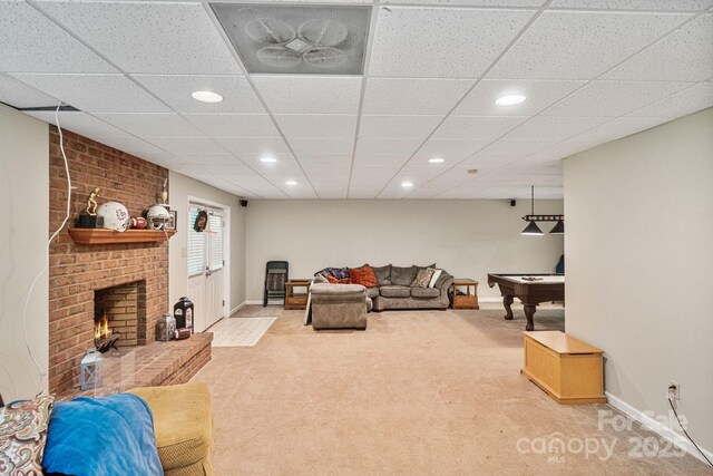 104 Belvedere Dr, Morganton, NC 28655 - living room with light colored carpet, baseboards, recessed lighting, and a drop ceiling