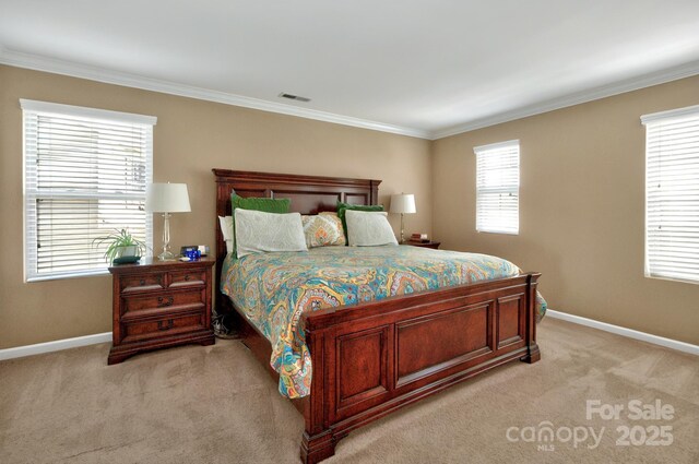 14837 Dungannon Ct, Charlotte, NC 28278 - bedroom featuring light colored carpet, ornamental molding, and baseboards