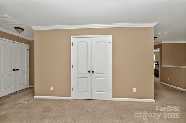14837 Dungannon Ct, Charlotte, NC 28278 - unfurnished bedroom with baseboards, carpet floors, ornamental molding, and a closet