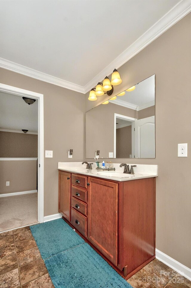14837 Dungannon Ct, Charlotte, NC 28278 - bathroom with crown molding, double vanity, and baseboards