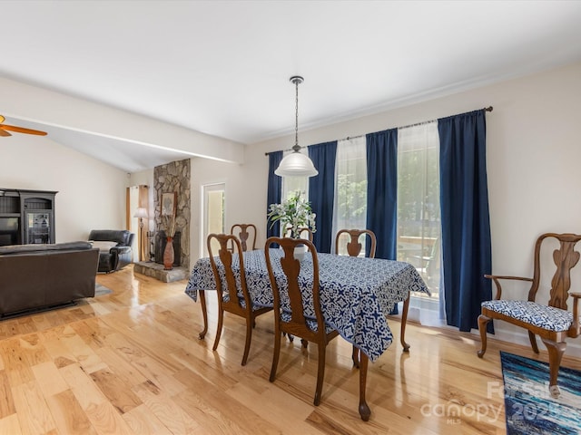 17501 Youngblood Rd, Charlotte, NC 28278 - dining space with light wood-style floors, lofted ceiling, and ceiling fan