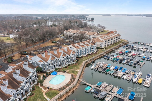 aerial view with a water view