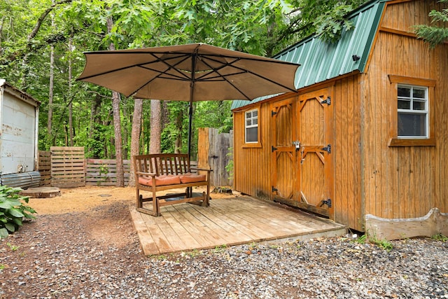 15 Robin Ln, Asheville, NC 28806 - wooden terrace with an outbuilding