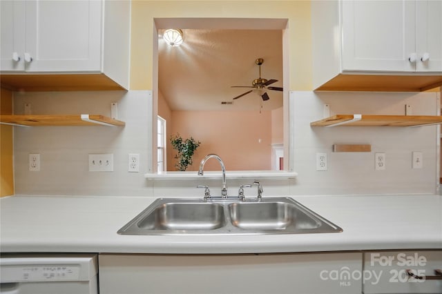 1162 Willet Dr, Rock Hill, SC 29732 - kitchen featuring open shelves, a sink, dishwasher, and white cabinets