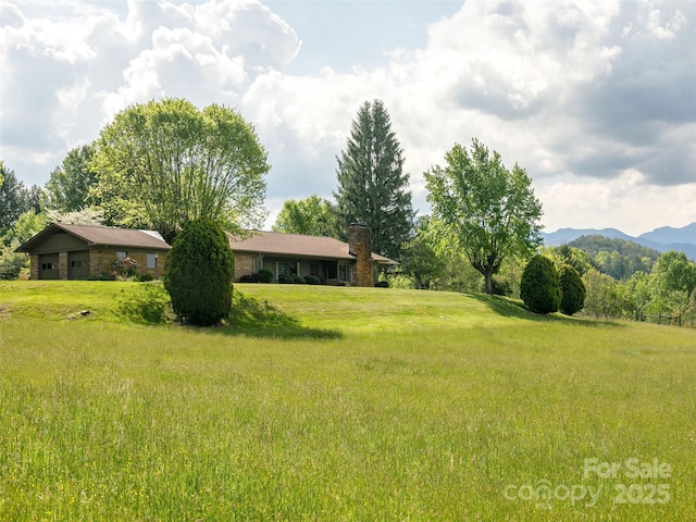 view of yard featuring a mountain view