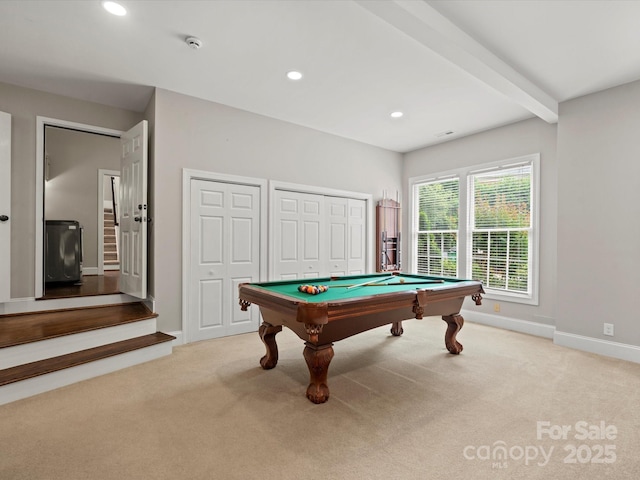 13029 Whisper Creek Dr, Charlotte, NC 28277 - playroom with carpet, pool table, baseboards, and recessed lighting