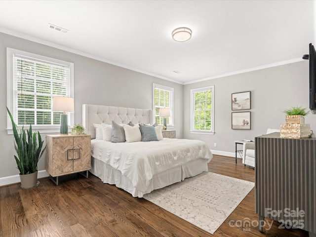 13029 Whisper Creek Dr, Charlotte, NC 28277 - bedroom with crown molding, baseboards, and dark wood-style floors