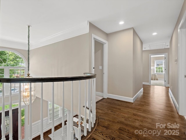 13029 Whisper Creek Dr, Charlotte, NC 28277 - corridor featuring wood finished floors, baseboards, recessed lighting, and ornamental molding