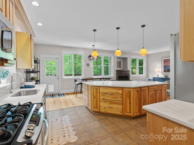 33 Village Pointe Ln, Asheville, NC 28803 - kitchen with appliances with stainless steel finishes, a sink, light countertops, recessed lighting, and tile patterned flooring