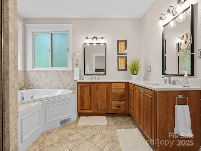 33 Village Pointe Ln, Asheville, NC 28803 - full bath featuring double vanity, a bath, and tile patterned floors