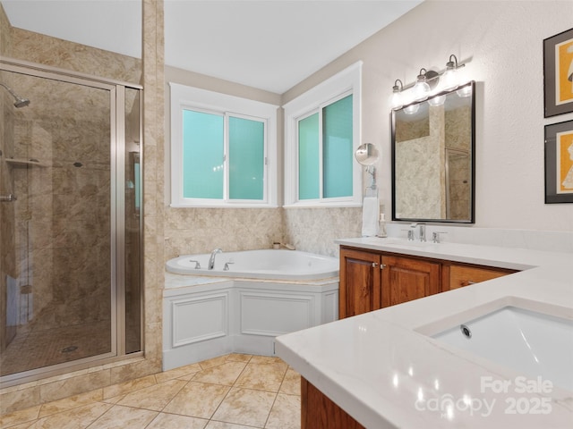 33 Village Pointe Ln, Asheville, NC 28803 - bathroom with vanity, a shower stall, and a bath