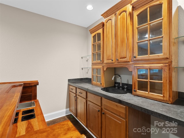 33 Village Pointe Ln, Asheville, NC 28803 - bar area with a sink, baseboards, dark wood-style floors, and recessed lighting
