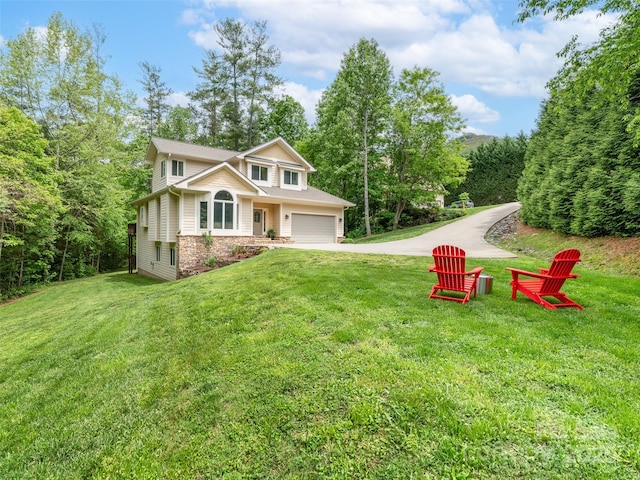 33 Village Pointe Ln, Asheville, NC 28803 - craftsman-style house featuring a garage, driveway, stone siding, and a front yard