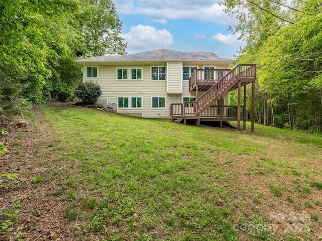 33 Village Pointe Ln, Asheville, NC 28803 - back of house with stairway, a wooden deck, and a lawn