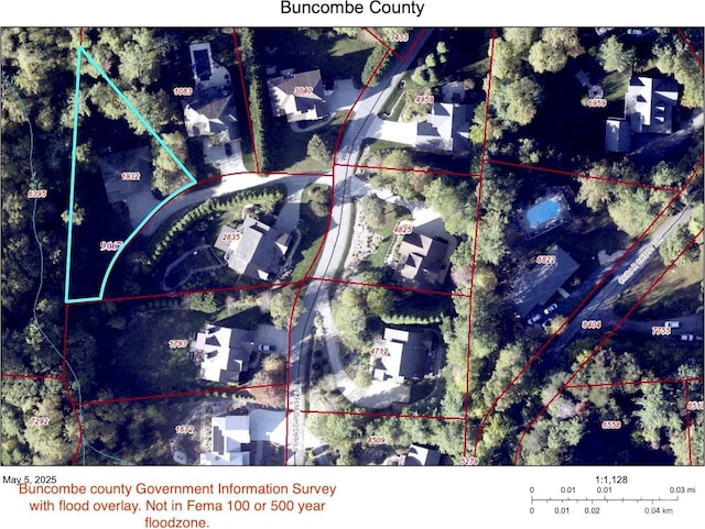 33 Village Pointe Ln, Asheville, NC 28803 - aerial map of property and surrounding area featuring property parcel outlined