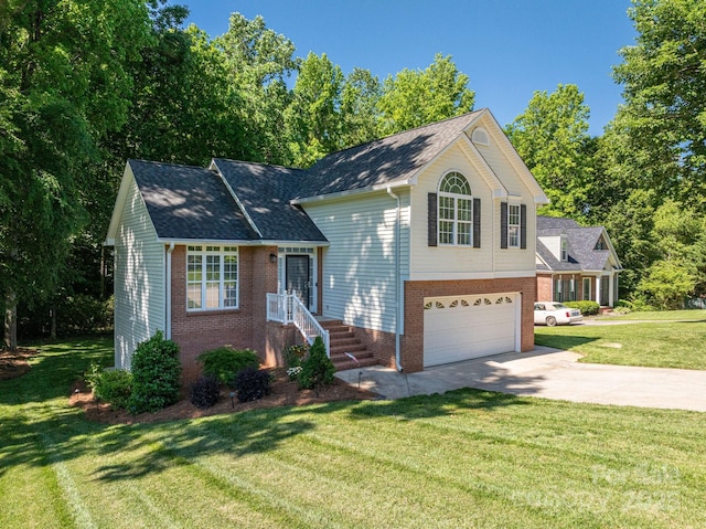 319 Beacon Hills Dr, Gastonia, NC 28056 - view of front of house with driveway, brick siding, a garage, a front lawn, and roof with shingles