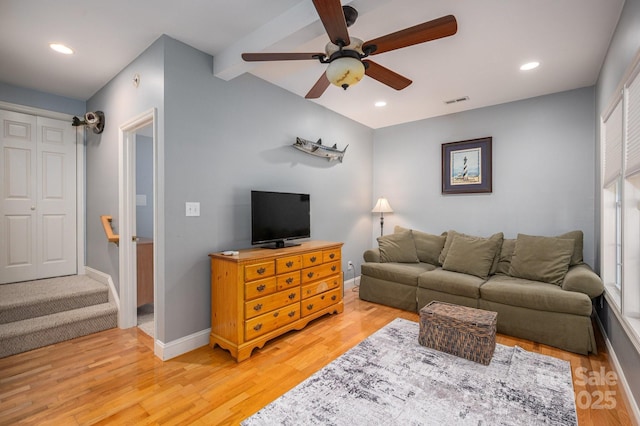 319 Beacon Hills Dr, Gastonia, NC 28056 - living area with ceiling fan, light wood-style flooring, recessed lighting, and baseboards