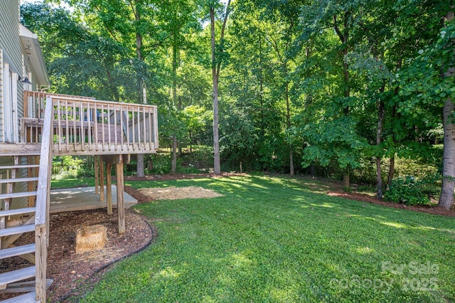319 Beacon Hills Dr, Gastonia, NC 28056 - view of green lawn with a deck and stairway