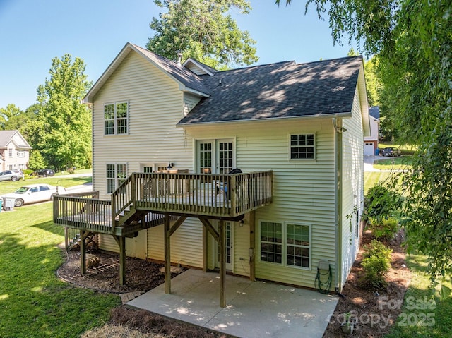 319 Beacon Hills Dr, Gastonia, NC 28056 - rear view of property with a lawn, roof with shingles, a deck, and a patio