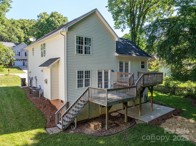319 Beacon Hills Dr, Gastonia, NC 28056 - back of property featuring stairway, a deck, a patio area, and cooling unit