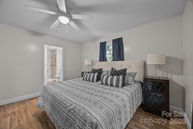 1077 Jackson Rd, Fort Lawn, SC 29714 - bedroom with baseboards, wood finished floors, a ceiling fan, and ensuite bath