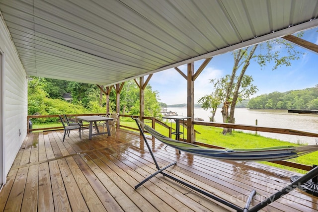1077 Jackson Rd, Fort Lawn, SC 29714 - deck featuring a water view, a lawn, and outdoor dining space