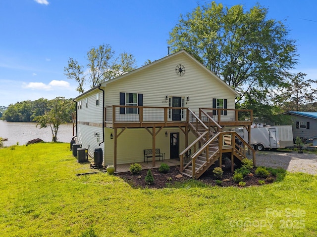 1077 Jackson Rd, Fort Lawn, SC 29714 - rear view of house featuring a deck, a lawn, stairway, and cooling unit